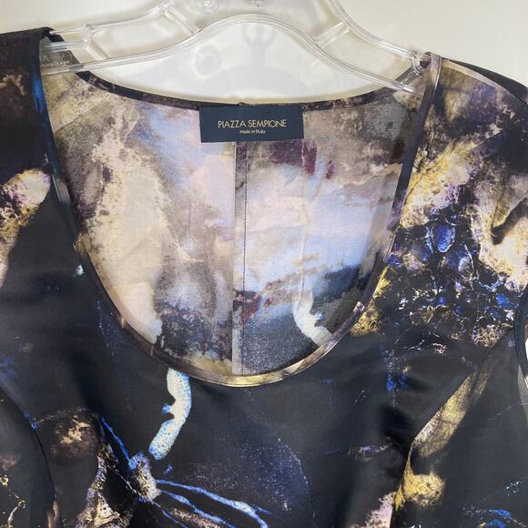 Piazza Sempione Artsy Marble Print Dress 100% Silk Made in Italy Midi 44 US 10 - Picture 2 of 5